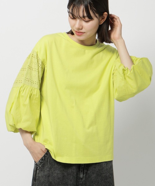 niko and...（ニコアンド）の「袖布帛レースバルーンプルオーバー（Tシャツ/カットソー・レディース・ブラック/イエロー/ピンク/オフホワイト・LARGE/MEDIUM）」の4枚目の写真