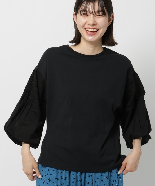 niko and...（ニコアンド）の「袖布帛レースバルーンプルオーバー（Tシャツ/カットソー・レディース・ブラック/イエロー/ピンク/オフホワイト・LARGE/MEDIUM）」の3枚目の写真