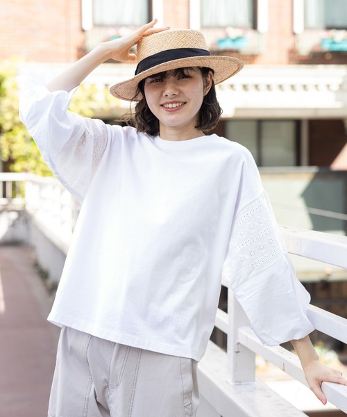 niko and...（ニコアンド）の「袖布帛レースバルーンプルオーバー（Tシャツ/カットソー・レディース・ブラック/イエロー/ピンク/オフホワイト・LARGE/MEDIUM）」の6枚目の写真