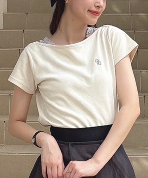 an another angelus（アンアナザーアンジェラス）の「ロゴ刺繍フレンチスリーブT/ananotherangelus（Tシャツ/カットソー・レディース・ピンク/アイボリー/ブラック・FREE）」の2枚目の写真