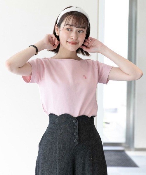 an another angelus（アンアナザーアンジェラス）の「ロゴ刺繍フレンチスリーブT/ananotherangelus（Tシャツ/カットソー・レディース・ピンク/アイボリー/ブラック・FREE）」の7枚目の写真
