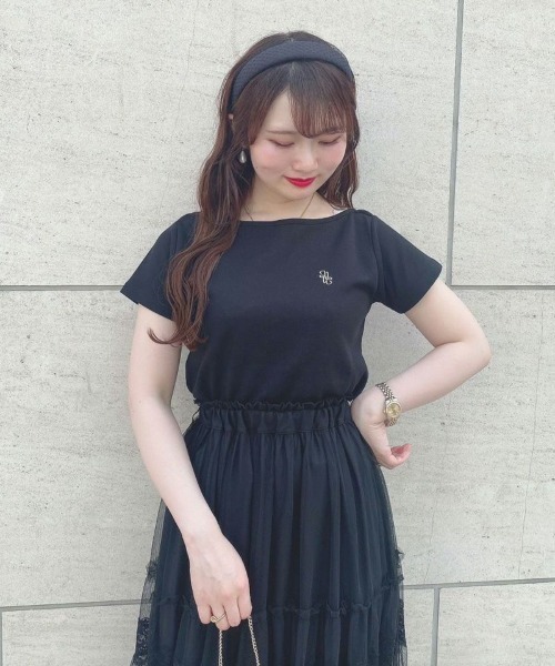 an another angelus（アンアナザーアンジェラス）の「ロゴ刺繍フレンチスリーブT/ananotherangelus（Tシャツ/カットソー・レディース・ピンク/アイボリー/ブラック・FREE）」の9枚目の写真