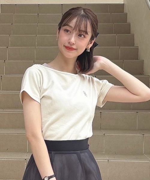 an another angelus（アンアナザーアンジェラス）の「ロゴ刺繍フレンチスリーブT/ananotherangelus（Tシャツ/カットソー・レディース・ピンク/アイボリー/ブラック・FREE）」の22枚目の写真