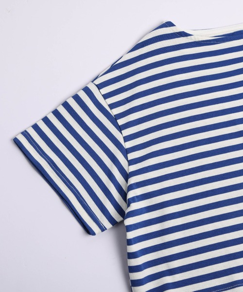 La-gemme（ラジェム）の「クロップドボーダーTシャツ（Tシャツ/カットソー・レディース・グレー/グリーン/レッド/ブルー/ブラック・フリー）」の19枚目の写真