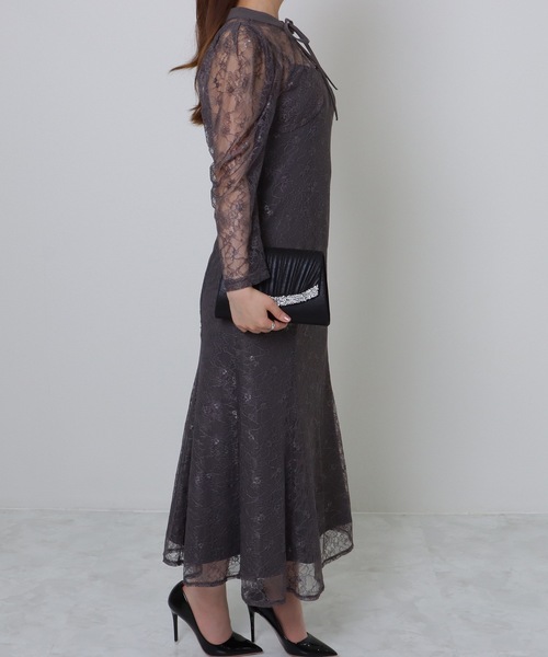 Lace Ladies(レースレディース)の「ビジューライン プリーツ フラップ スリム クラッチバッグ(クラッチバッグ・レディース・シルバー/ブラック・FREE)」の5枚目の写真