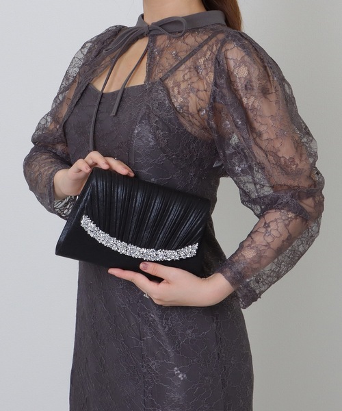 Lace Ladies(レースレディース)の「ビジューライン プリーツ フラップ スリム クラッチバッグ(クラッチバッグ・レディース・シルバー/ブラック・FREE)」の6枚目の写真