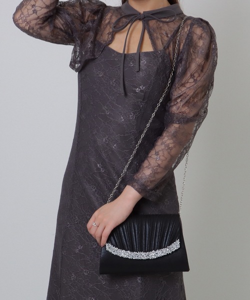 Lace Ladies(レースレディース)の「ビジューライン プリーツ フラップ スリム クラッチバッグ(クラッチバッグ・レディース・シルバー/ブラック・FREE)」の9枚目の写真