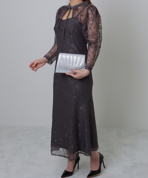 Lace Ladies(レースレディース)の「ビジューライン プリーツ フラップ スリム クラッチバッグ(クラッチバッグ・レディース・シルバー/ブラック・FREE)」の13枚目の写真