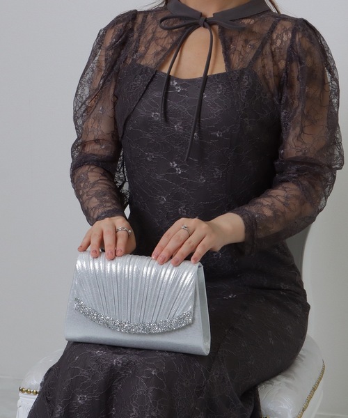 Lace Ladies(レースレディース)の「ビジューライン プリーツ フラップ スリム クラッチバッグ(クラッチバッグ・レディース・シルバー/ブラック・FREE)」の15枚目の写真