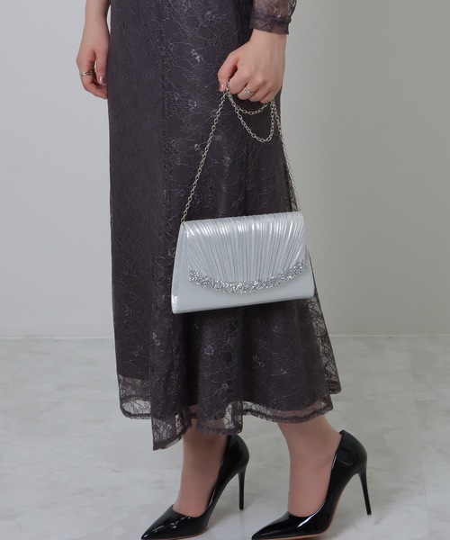 Lace Ladies(レースレディース)の「ビジューライン プリーツ フラップ スリム クラッチバッグ(クラッチバッグ・レディース・シルバー/ブラック・FREE)」の18枚目の写真