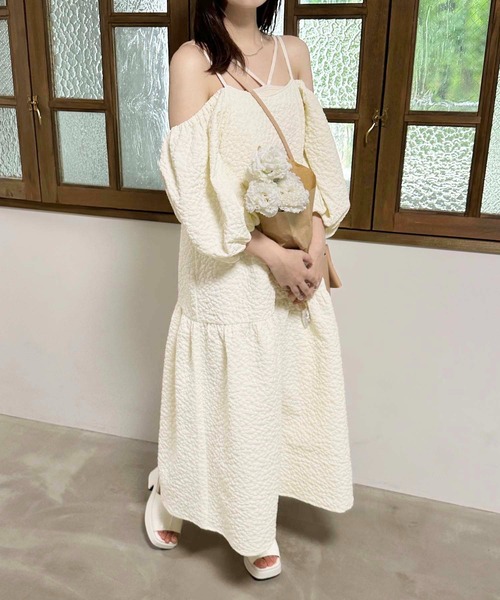 raffime（ラフィミー）の「【SET ITEM】2WAY VOLUME SLEEVE DRESS/ふくれワンピース×シアーブラウス（ワンピース・レディース・アイボリー・SMALL）」の3枚目の写真