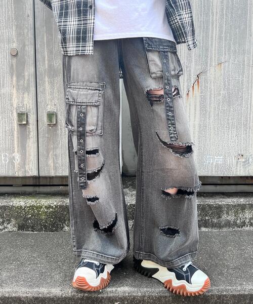セール】デストロイパンクバギーデニムパンツ（デニムパンツ