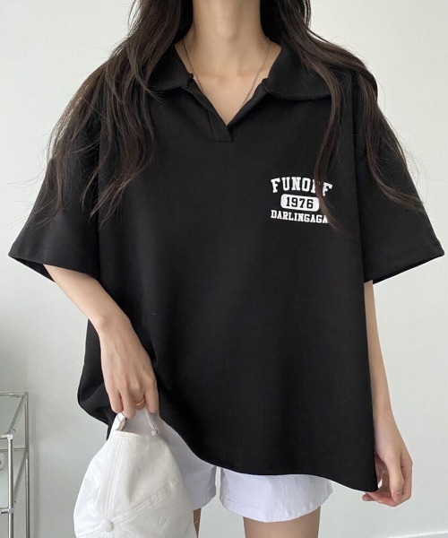 VIVID LADY(ビビッドレディー)の「襟付き半袖Tシャツブロークコア レディース(Tシャツ/カットソー・レディース・ホワイト系その他/ネイビー/ブラック・FREE)」の2枚目の写真