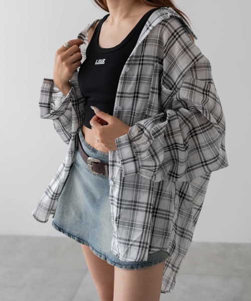 dispark（ディスパーク）の「DISPARK/ハーモンチェックオーバーシャツ（シャツ/ブラウス・レディース・ホワイト/ピンク・FREE）」の2枚目の写真