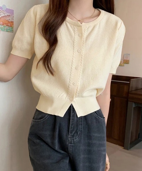 Miniministore(ミニミニストア)の「ニットカーディガン きれいめ 無地 大人 夏服(カーディガン/ボレロ・レディース・グリーン/ホワイト/ベージュ/ブラック/ピンク・FREE)」の3枚目の写真