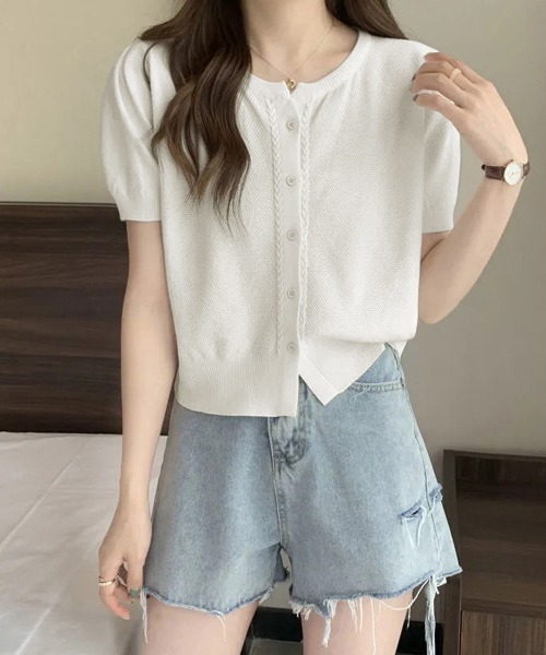 Miniministore(ミニミニストア)の「ニットカーディガン きれいめ 無地 大人 夏服(カーディガン/ボレロ・レディース・グリーン/ホワイト/ベージュ/ブラック/ピンク・FREE)」の6枚目の写真