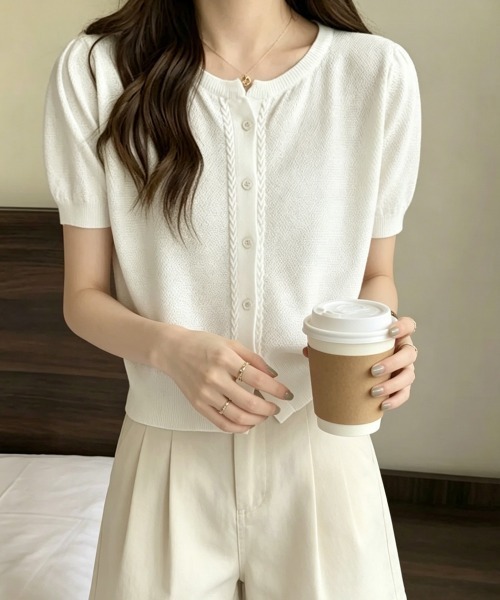 Miniministore(ミニミニストア)の「ニットカーディガン きれいめ 無地 大人 夏服(カーディガン/ボレロ・レディース・グリーン/ホワイト/ベージュ/ブラック/ピンク・FREE)」の9枚目の写真