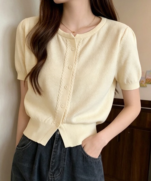Miniministore(ミニミニストア)の「ニットカーディガン きれいめ 無地 大人 夏服(カーディガン/ボレロ・レディース・グリーン/ホワイト/ベージュ/ブラック/ピンク・FREE)」の10枚目の写真