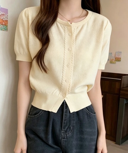Miniministore(ミニミニストア)の「ニットカーディガン きれいめ 無地 大人 夏服(カーディガン/ボレロ・レディース・グリーン/ホワイト/ベージュ/ブラック/ピンク・FREE)」の11枚目の写真