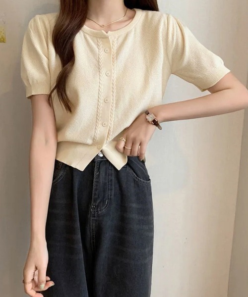 Miniministore(ミニミニストア)の「ニットカーディガン きれいめ 無地 大人 夏服(カーディガン/ボレロ・レディース・グリーン/ホワイト/ベージュ/ブラック/ピンク・FREE)」の12枚目の写真