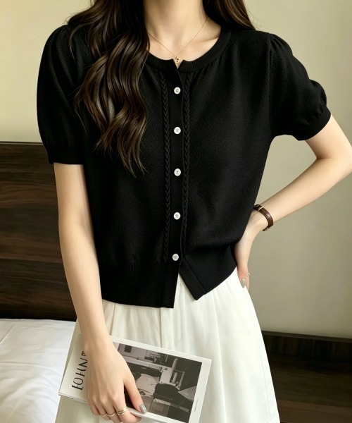 Miniministore(ミニミニストア)の「ニットカーディガン きれいめ 無地 大人 夏服(カーディガン/ボレロ・レディース・グリーン/ホワイト/ベージュ/ブラック/ピンク・FREE)」の15枚目の写真