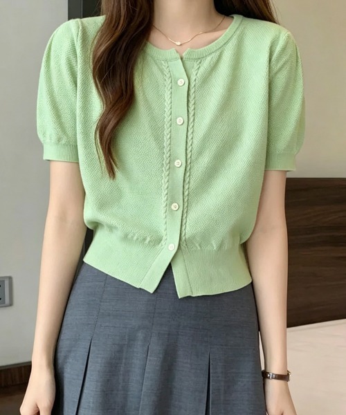 Miniministore(ミニミニストア)の「ニットカーディガン きれいめ 無地 大人 夏服(カーディガン/ボレロ・レディース・グリーン/ホワイト/ベージュ/ブラック/ピンク・FREE)」の17枚目の写真