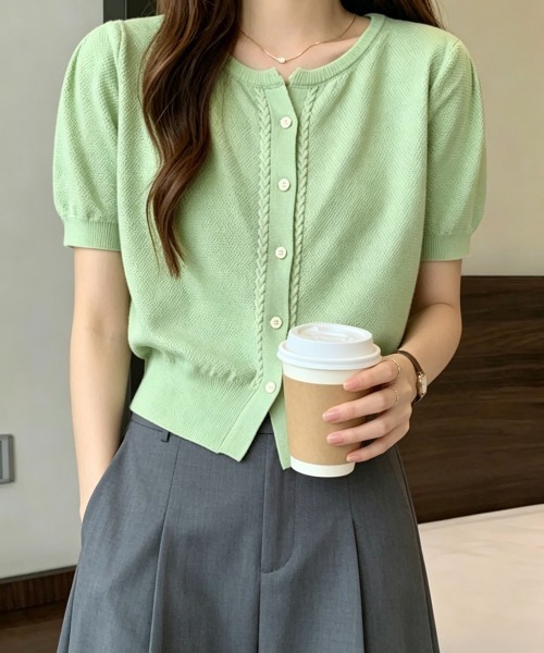 Miniministore(ミニミニストア)の「ニットカーディガン きれいめ 無地 大人 夏服(カーディガン/ボレロ・レディース・グリーン/ホワイト/ベージュ/ブラック/ピンク・FREE)」の18枚目の写真