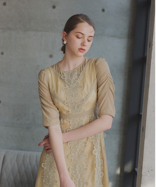 パフスリーブモチーフレースドレス / puff sleeve motif lace