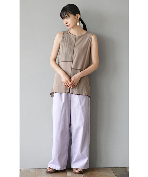 e-zakkamania stores(イーザッカマニアストアーズ)の「異素材切り替え 配色ステッチ タンクトップ(Tシャツ/カットソー・レディース・オフホワイト/ライトベージュ/チャコール・フリー)」の12枚目の写真