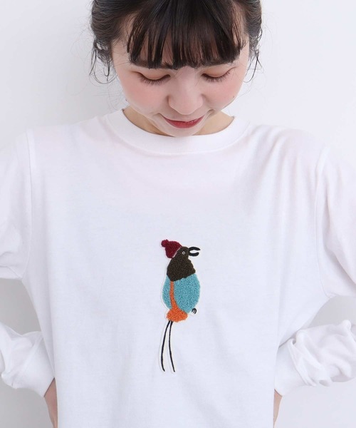 l'atelier du savon（アトリエドサボン）の「さがら刺繍 トリ ロンT