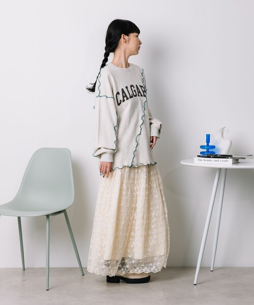 FREAK'S STORE(フリークスストア)の「ロゴ 配色メロースウェット(スウェット・レディース・グレー/ブルー/ナチュラル/ネイビー・フリ-)」の6枚目の写真