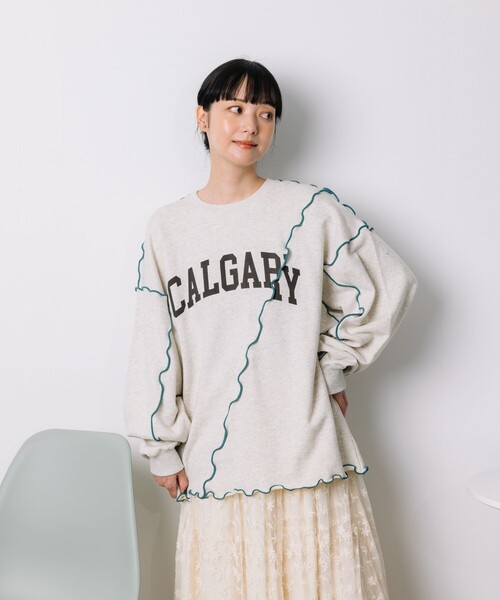 FREAK'S STORE(フリークスストア)の「ロゴ 配色メロースウェット(スウェット・レディース・グレー/ブルー/ナチュラル/ネイビー・フリ-)」の8枚目の写真