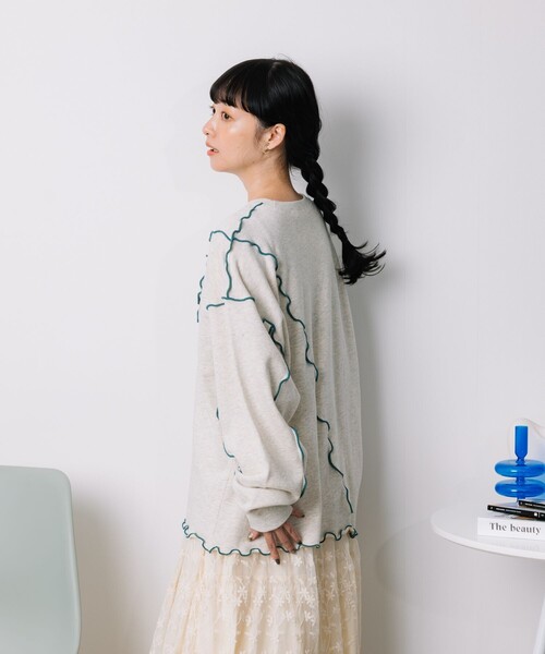 FREAK'S STORE(フリークスストア)の「ロゴ 配色メロースウェット(スウェット・レディース・グレー/ブルー/ナチュラル/ネイビー・フリ-)」の10枚目の写真