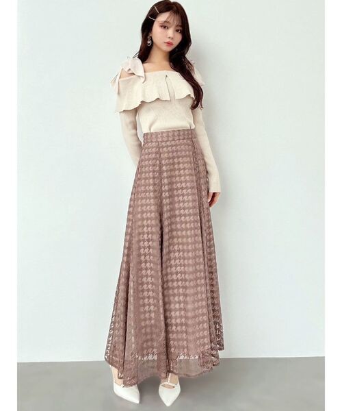 RESEXXY（リゼクシー）の「ハウンドトゥースシアーフレアスカート（スカート・レディース・ブラウン/グリーン/ブラック・FREE）」の6枚目の写真