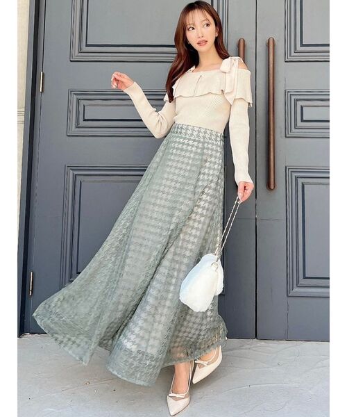 RESEXXY（リゼクシー）の「ハウンドトゥースシアーフレアスカート（スカート・レディース・ブラウン/グリーン/ブラック・FREE）」の14枚目の写真