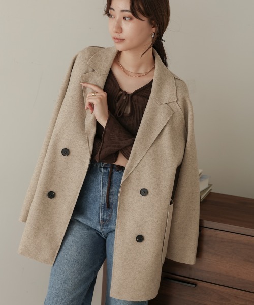 Bab（バブ）の「ウールライクテーラードジャケット（テーラードジャケット・レディース・ブラウン/ベージュ・M）」の3枚目の写真