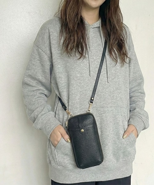 【GY】styiro/本革レザー携帯ポシェット/スナップボタン付き スタイロ styiro 本革レザー携帯ポシェット/スナップボタン付き