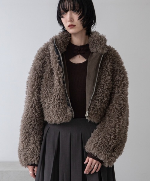 フェイクレザードッキングボアコート（ノーカラーコート）｜VACANCY