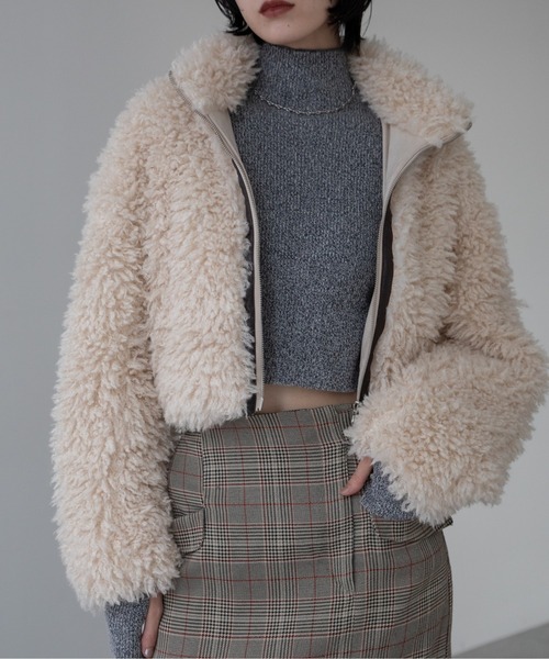 フェイクレザードッキングボアコート（ノーカラーコート）｜VACANCY