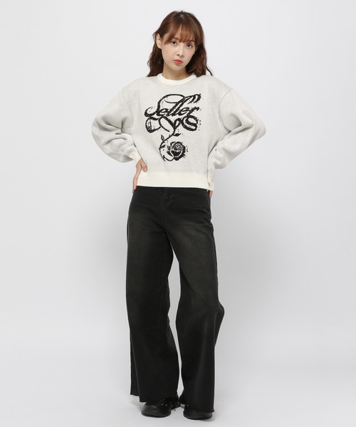 Cavish（カビシ）の「CAVISH／クラシックローズニット（ニット/セーター・レディース・チャコール/アイボリー・FREE）」の13枚目の写真