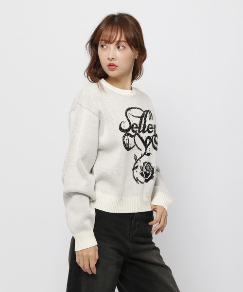 Cavish（カビシ）の「CAVISH／クラシックローズニット（ニット/セーター・レディース・チャコール/アイボリー・FREE）」の15枚目の写真