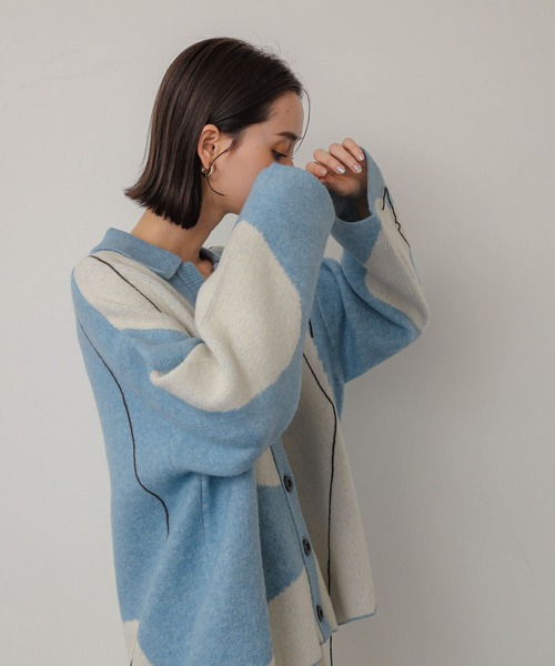 SENSE OF PLACE by URBAN RESEARCH（センスオブプレイスバイアーバンリサーチ）の「ニュアンスパターンステッチカーディガン（カーディガン/ボレロ・レディース・ブルー系その他/ホワイト系その他/グレー系その他・ONE）」の5枚目の写真