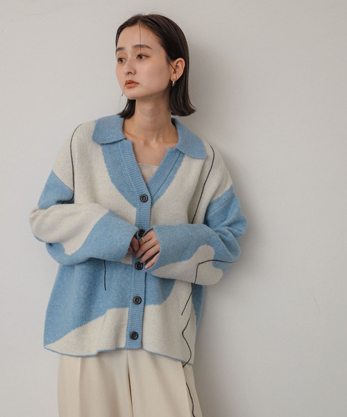 SENSE OF PLACE by URBAN RESEARCH（センスオブプレイスバイアーバンリサーチ）の「ニュアンスパターンステッチカーディガン（カーディガン/ボレロ・レディース・ブルー系その他/ホワイト系その他/グレー系その他・ONE）」の6枚目の写真