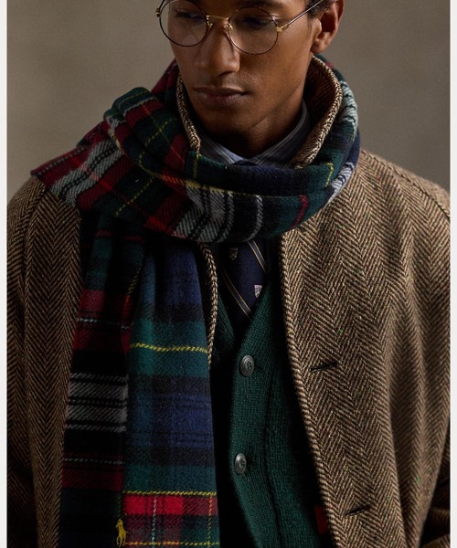 POLO RALPH LAUREN（ポロ ラルフ ローレン）の「パッチワーク チェック ウールブレンド マフラー（マフラー・メンズ・レッド・ONE）」の4枚目の写真