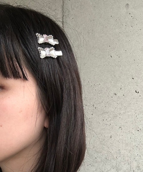 セール】【2個セット】シルバーリボンミニヘアピン（ヘアピン