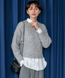 セール】【洗える】ヴィスコースストレッチ レースコンビ ニット