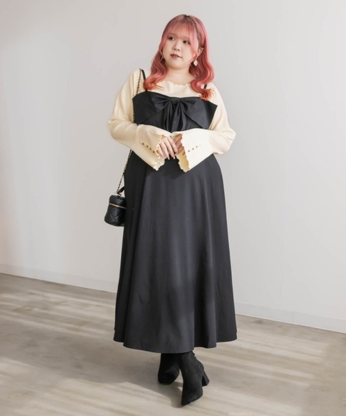 CLETTE(クレット)の「ボタン付きフレアスリーブプルオーバー(Tシャツ/カットソー・レディース・ブラック/チャコールグレー/アイボリー・LL/3L/4L)」の10枚目の写真