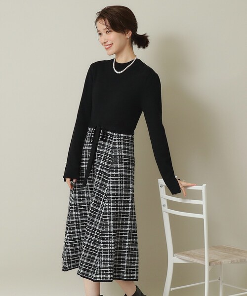 ITS'DEMO（イッツデモ）の「◆【手洗い可】ツイード調ニットワンピ（ワンピース・レディース・サックスブルー/ベージュ/ブラック・00）」の15枚目の写真