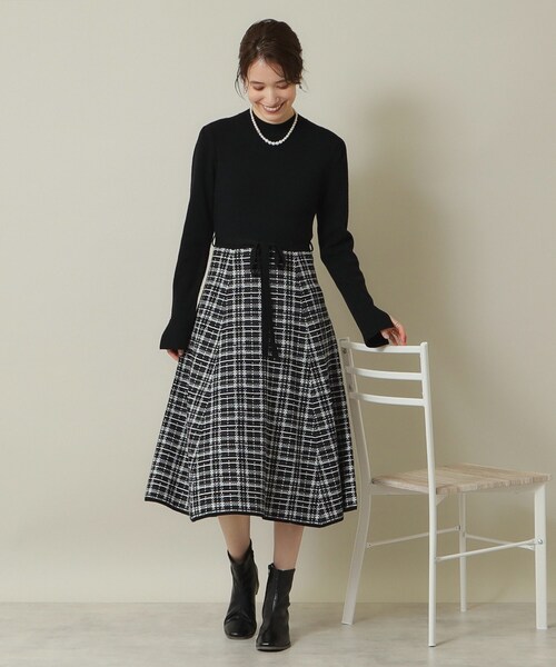 ITS'DEMO（イッツデモ）の「◆【手洗い可】ツイード調ニットワンピ（ワンピース・レディース・サックスブルー/ベージュ/ブラック・00）」の16枚目の写真