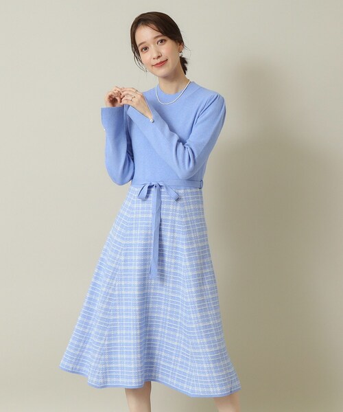 ITS'DEMO（イッツデモ）の「◆【手洗い可】ツイード調ニットワンピ（ワンピース・レディース・サックスブルー/ベージュ/ブラック・00）」の4枚目の写真